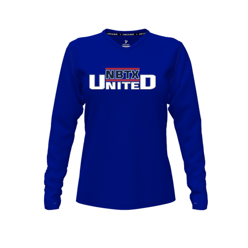 [FTLVPTRY-FYXS-LOGO1] Decker Performance T-Shirt (Female Youth XS, Royal, V Neck, Logo 1, Long Sleeve)