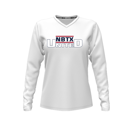 [CUS-DFW-TEES-CMF-VNK-LSL-WHT-FYXS-LOGO1] Decker Comfort T-Shirt (Female Youth XS, White, V Neck, Logo 1, Long Sleeve)