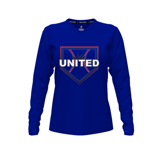 [CUS-DFW-TEES-CMF-VNK-LSL-RYL-FYXS-LOGO3] Decker Comfort T-Shirt (Female Youth XS, Royal, V Neck, Logo 3, Long Sleeve)