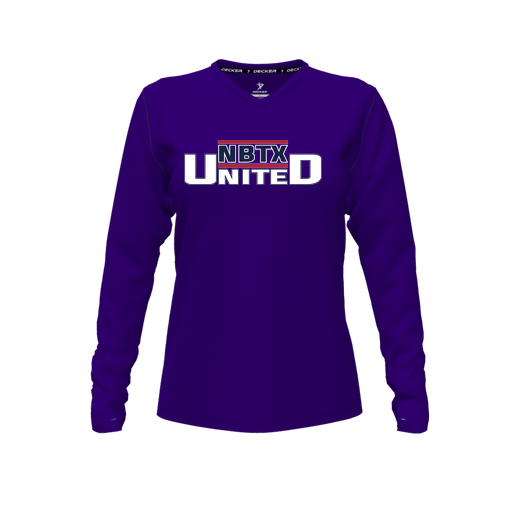 [CUS-DFW-TEES-CMF-VNK-LSL-PUR-FYXS-LOGO1] Decker Comfort T-Shirt (Female Youth XS, Purple, V Neck, Logo 1, Long Sleeve)