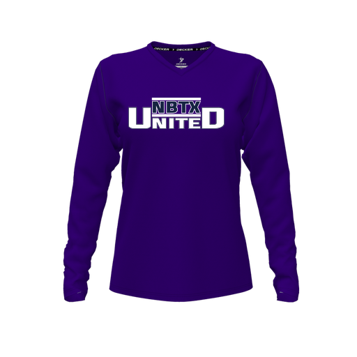 [CUS-DFW-TEES-CMF-VNK-LSL-PUR-FYXS-LOGO2] Decker Comfort T-Shirt (Female Youth XS, Purple, V Neck, Logo 2, Long Sleeve)