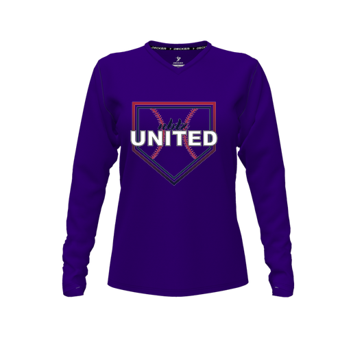 [CUS-DFW-TEES-CMF-VNK-LSL-PUR-FYXS-LOGO3] Decker Comfort T-Shirt (Female Youth XS, Purple, V Neck, Logo 3, Long Sleeve)