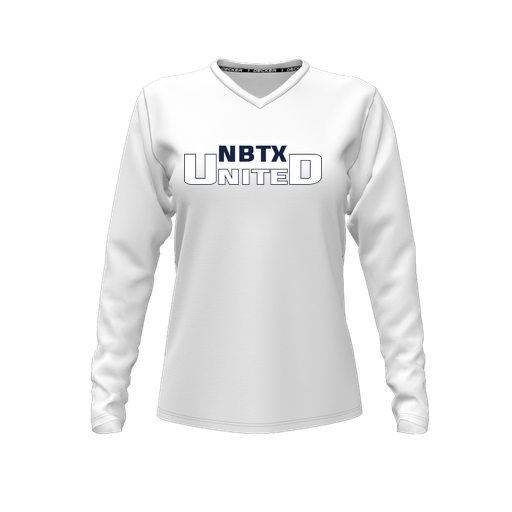 [CUS-DFW-TEES-PER-VNK-LSL-WHT-FYXS-LOGO2] Decker Performance T-Shirt (Female Youth XS, White, V Neck, Logo 2, Long Sleeve)