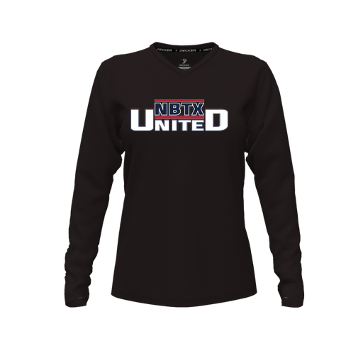 [CUS-DFW-TEES-PER-VNK-LSL-BLK-FYXS-LOGO1] Decker Performance T-Shirt (Female Youth XS, Black, V Neck, Logo 1, Long Sleeve)