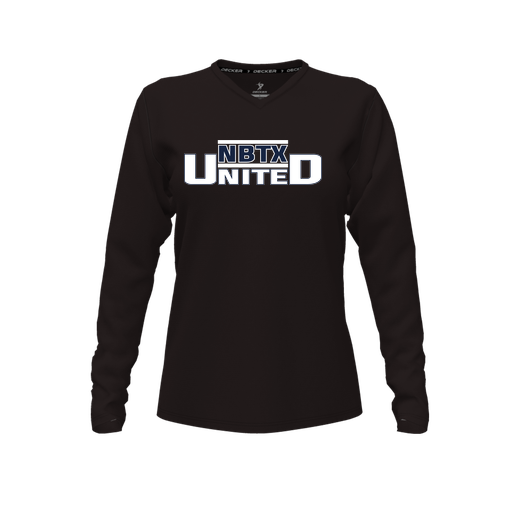 [CUS-DFW-TEES-PER-VNK-LSL-BLK-FYXS-LOGO2] Decker Performance T-Shirt (Female Youth XS, Black, V Neck, Logo 2, Long Sleeve)
