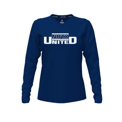 [CUS-DFW-TEES-PER-VNK-LSL-NVY-FYXS-LOGO2] Decker Performance T-Shirt (Female Youth XS, Navy, V Neck, Logo 2, Long Sleeve)
